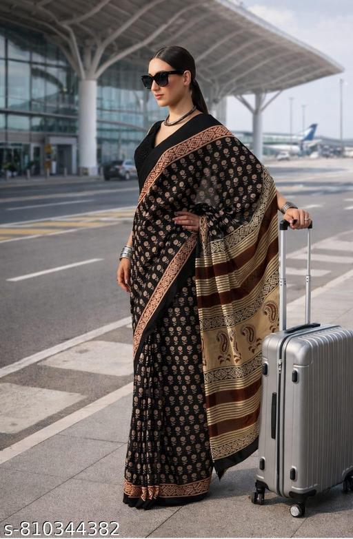 Jaipuri Hand Block Printed Soft Cotton Mulmul Saree ,Sanganeri Cotton Malmal Saree, Bagru Cotton Saree, Batic / Batik Print Cotton saree In Super Fine 92*80 Fabric Quality With Attached Blouse Piece for Woman - NJORA LUXURY FASHION