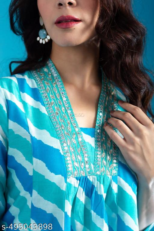 Cotton Anarkali Kurta Pant Set with Neck Embroidery - NJORA LUXURY FASHION