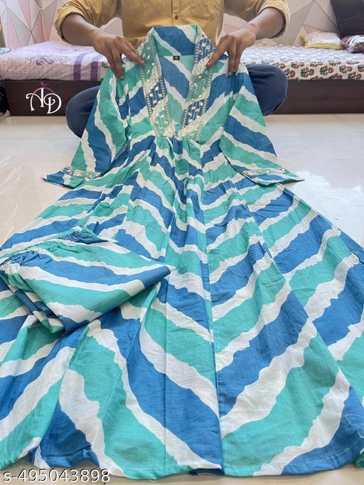 Cotton Anarkali Kurta Pant Set with Neck Embroidery - NJORA LUXURY FASHION