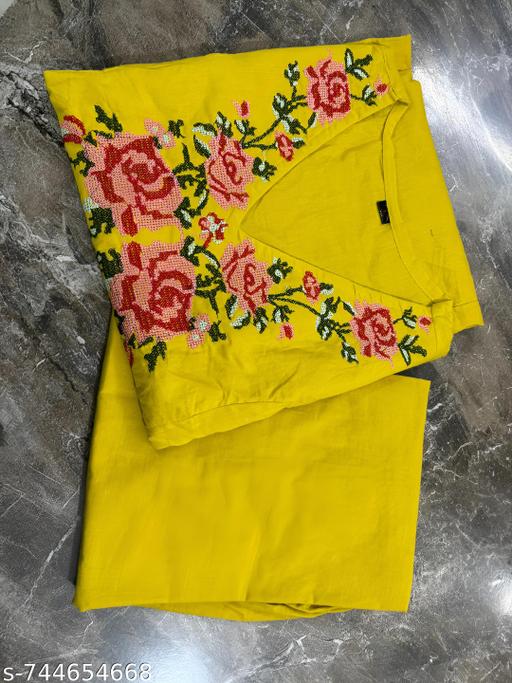 Fashion Factory  ​Women’s Pure Cotton Floral Embroidered V-Neck Kurta with Palazzo Set - NJORA LUXURY FASHION