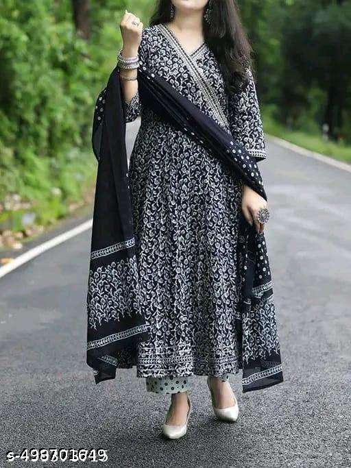 Black Pure Cotton Kurti Pant Dupatta Set - Perfect for Festive and Casual Wear - NJORA LUXURY FASHION