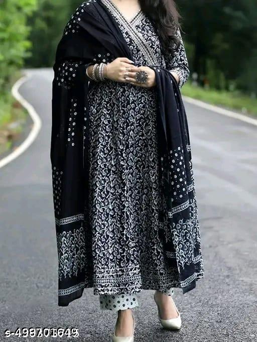 Black Pure Cotton Kurti Pant Dupatta Set - Perfect for Festive and Casual Wear - NJORA LUXURY FASHION