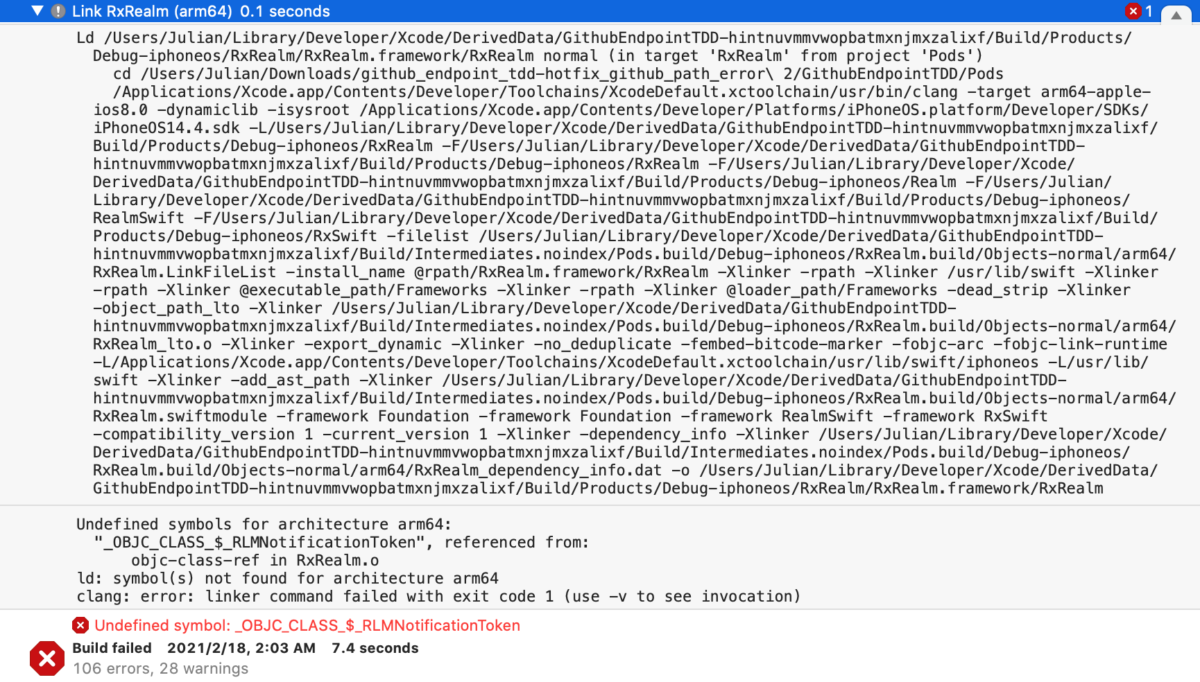 RxRealm.o link错误情况