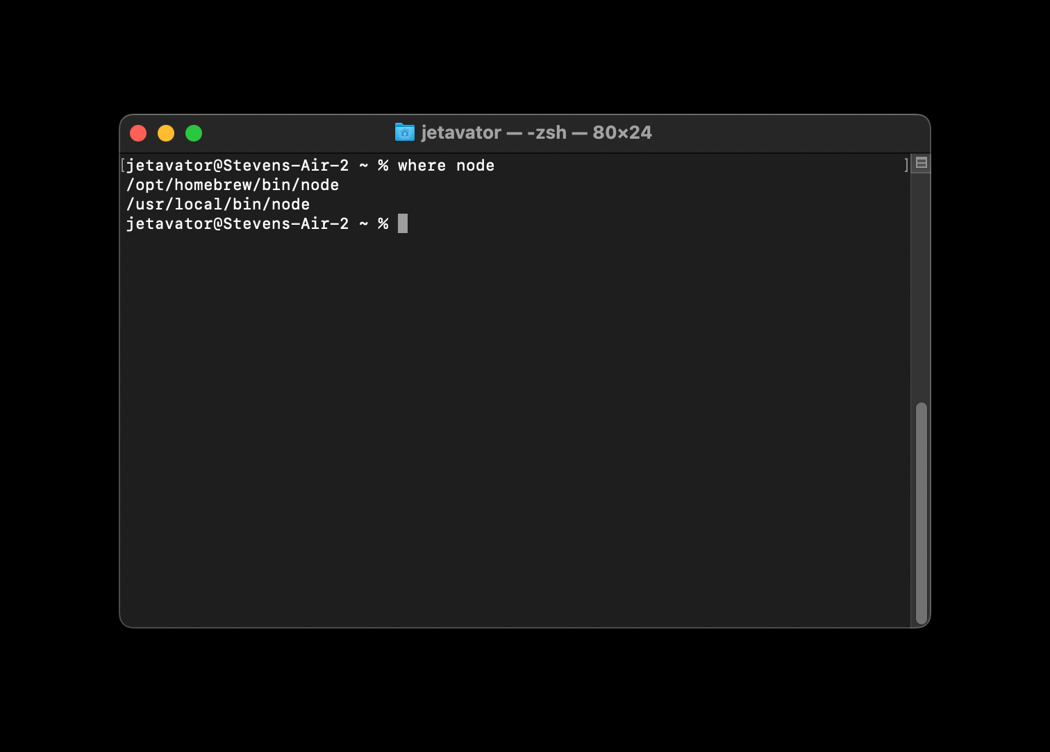Type 'where node' in terminal