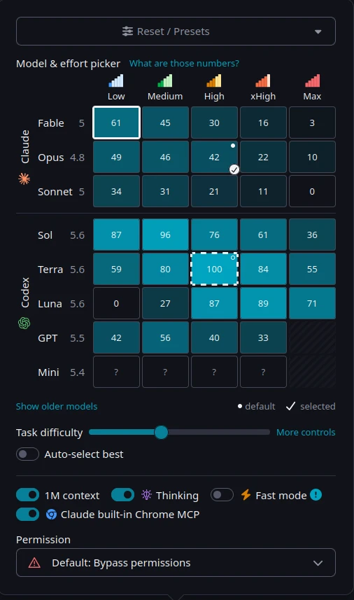 New agent settings picker