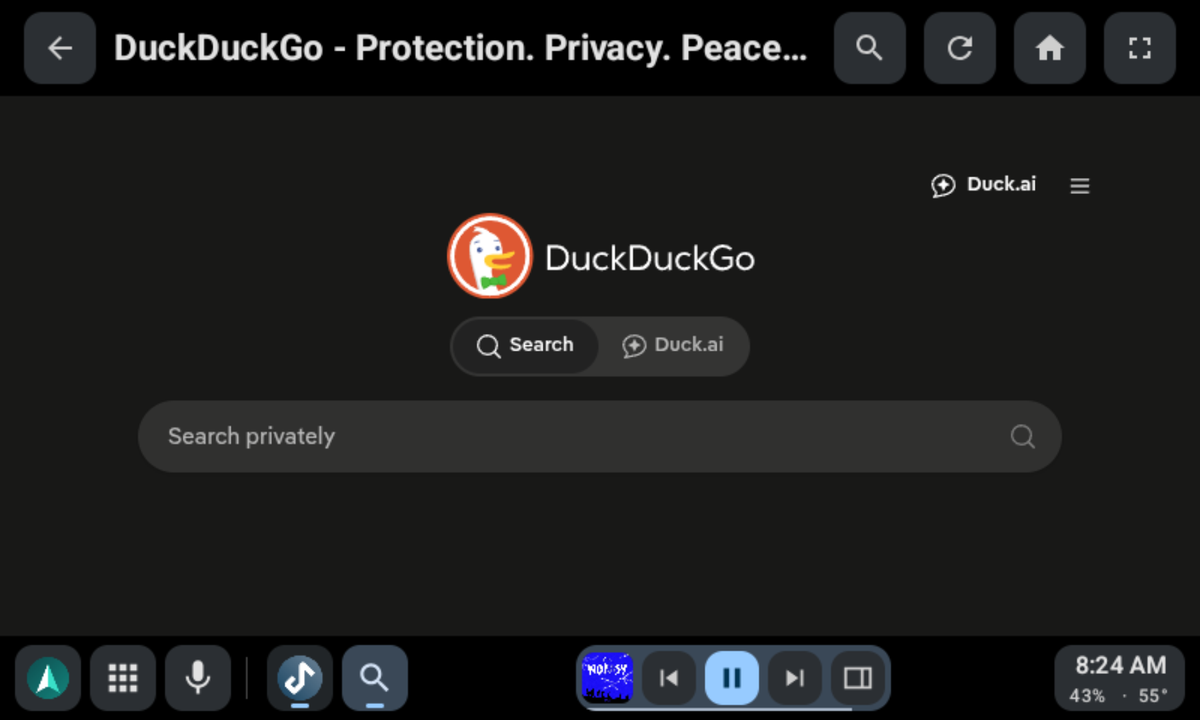DuckDuckGo open in Gearslip's web browser