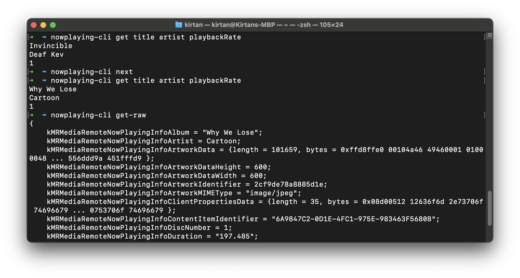 screenshot of examples in terminal
