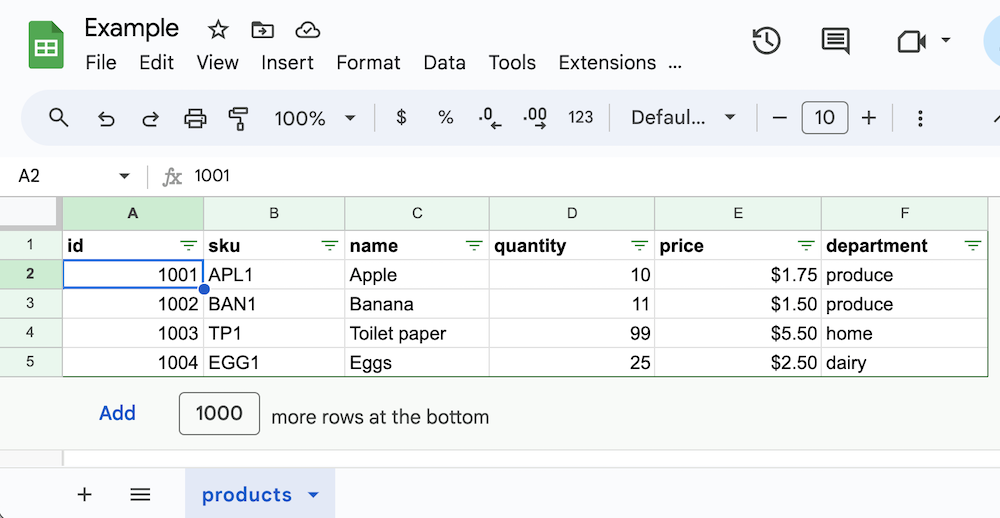 Example sheet