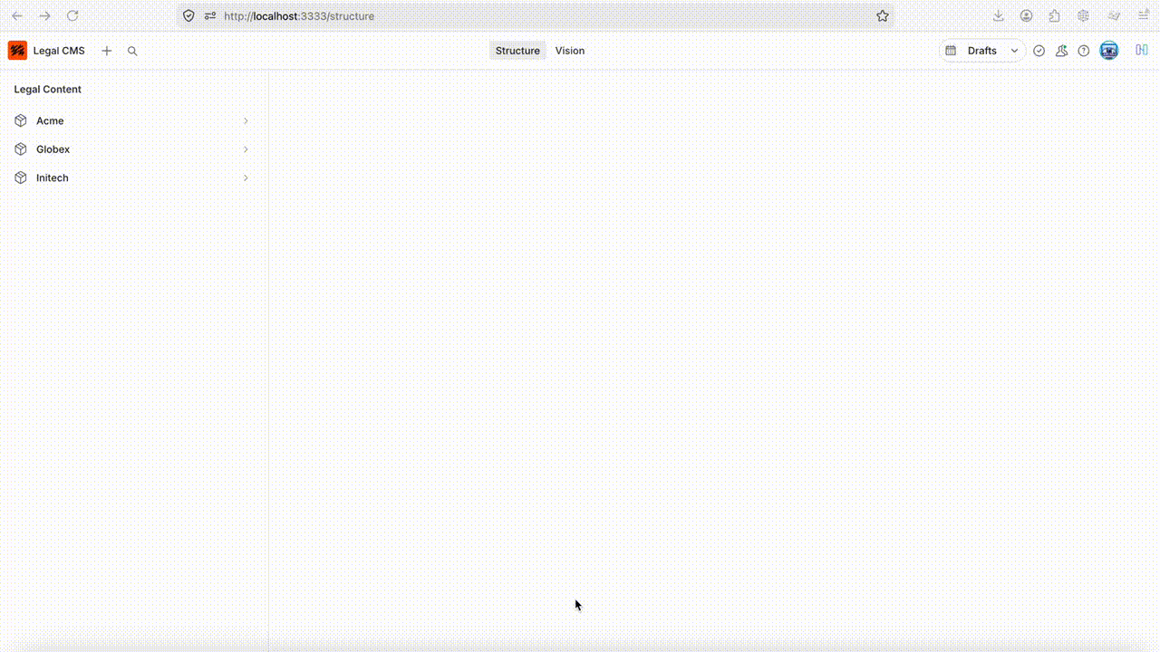 Demo of the context switcher in the Studio navbar