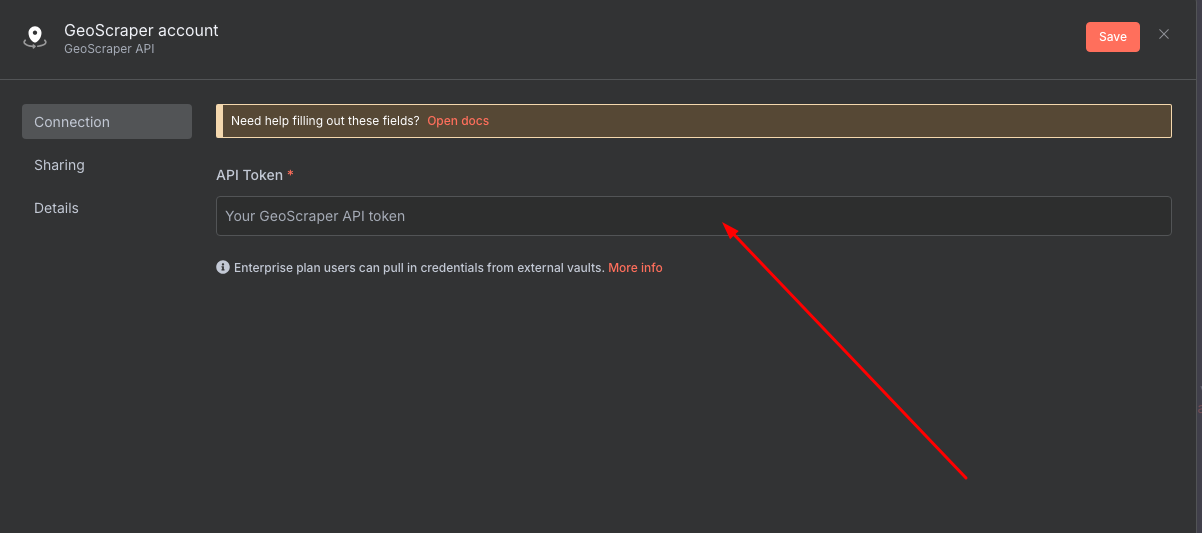 Paste your API token into n8n