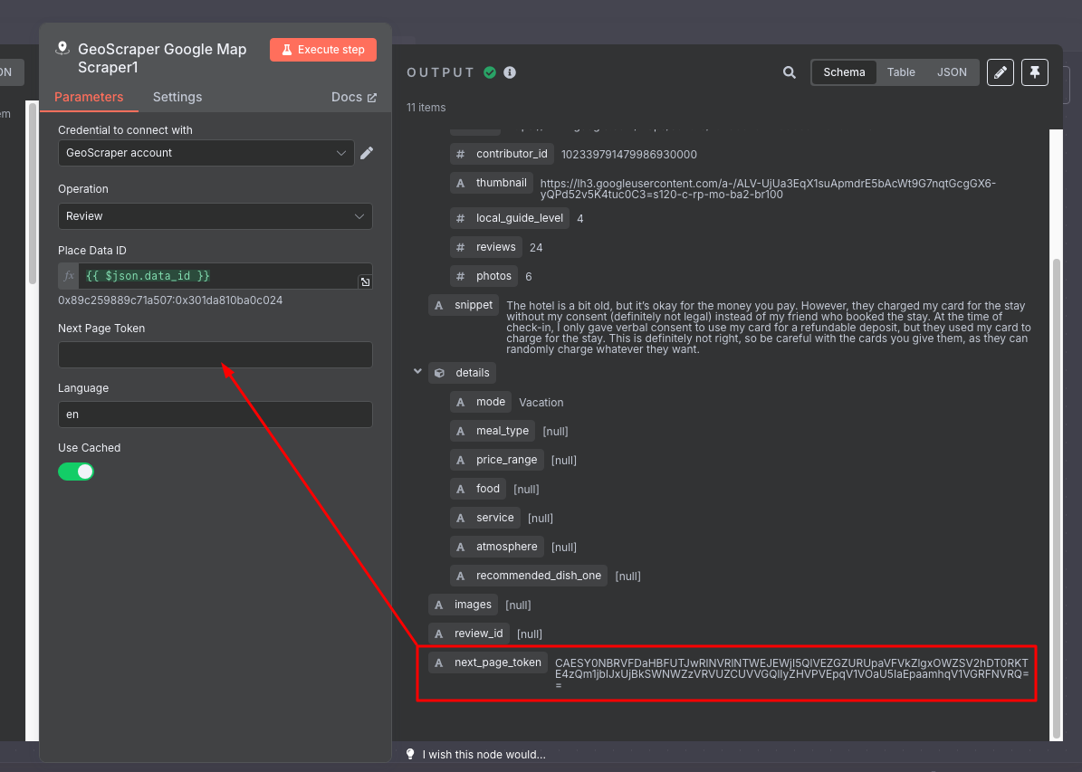 Using next_page_token for more reviews