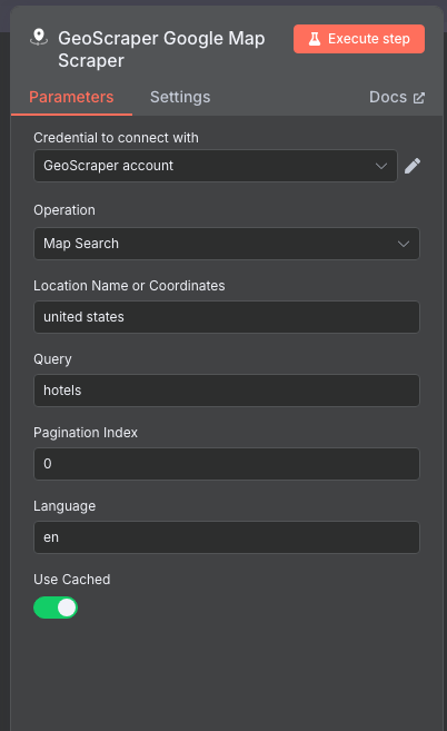 Map Search operation in n8n