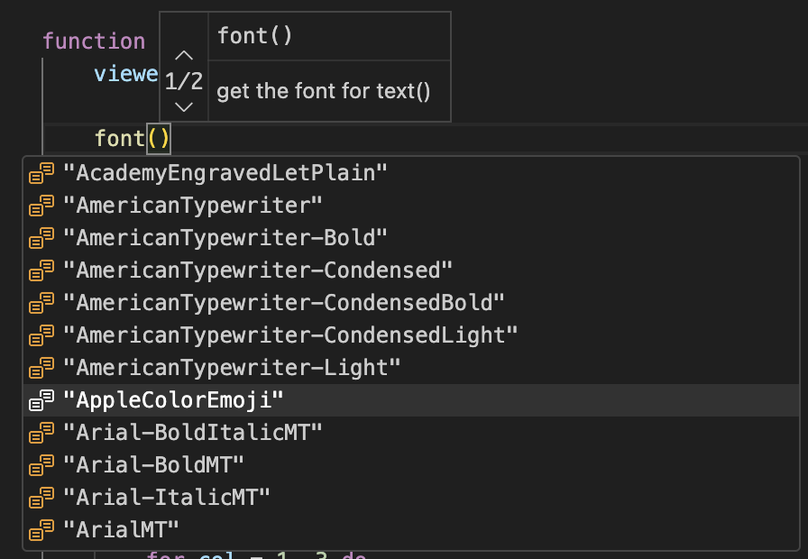 font auto-completion