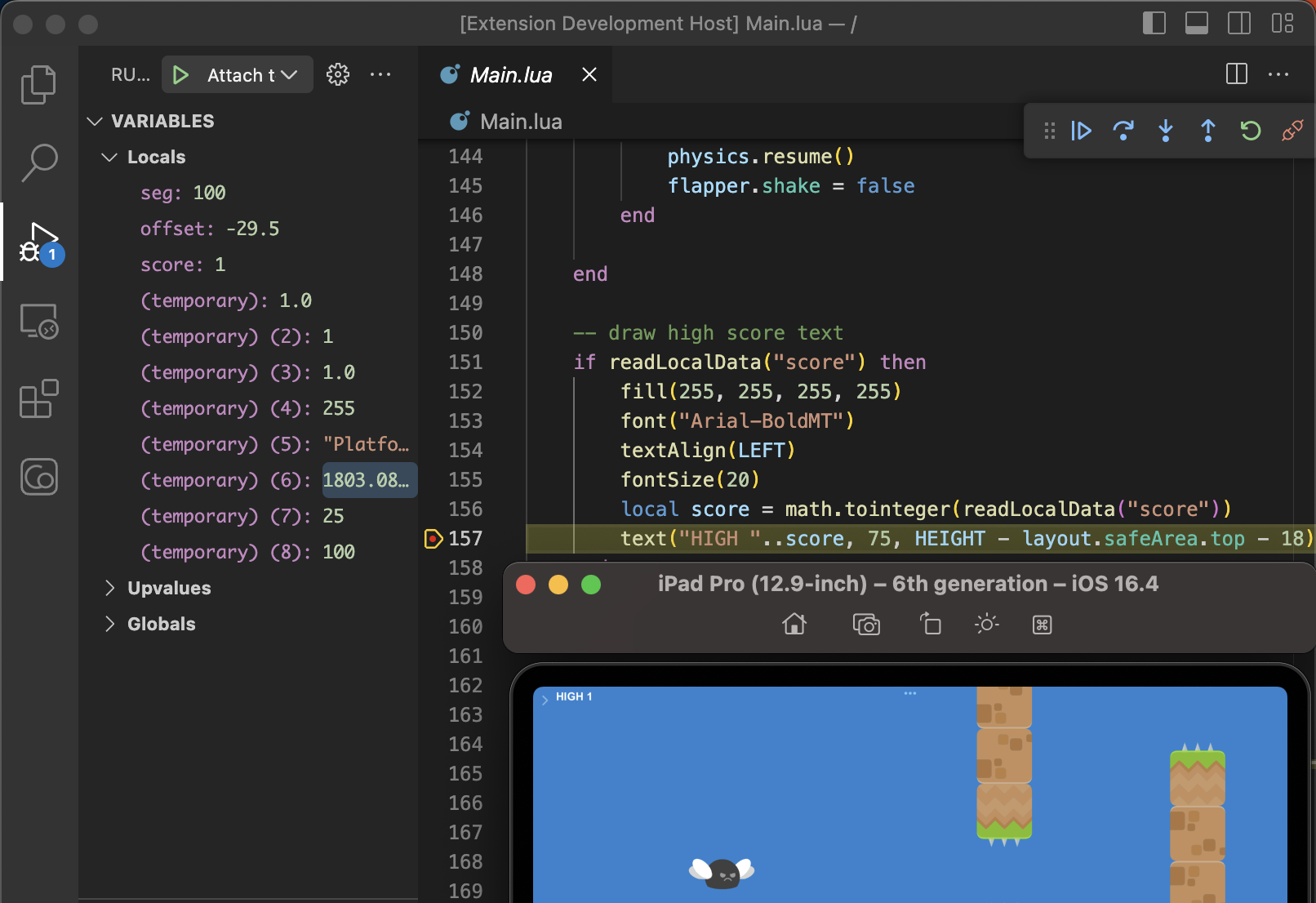 Screenshot of the debugger