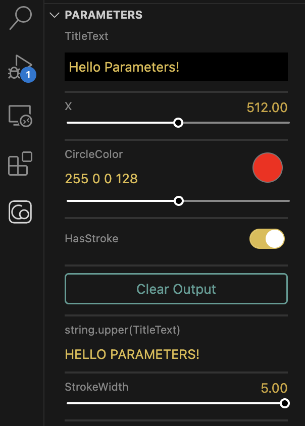 Screenshot of parameters