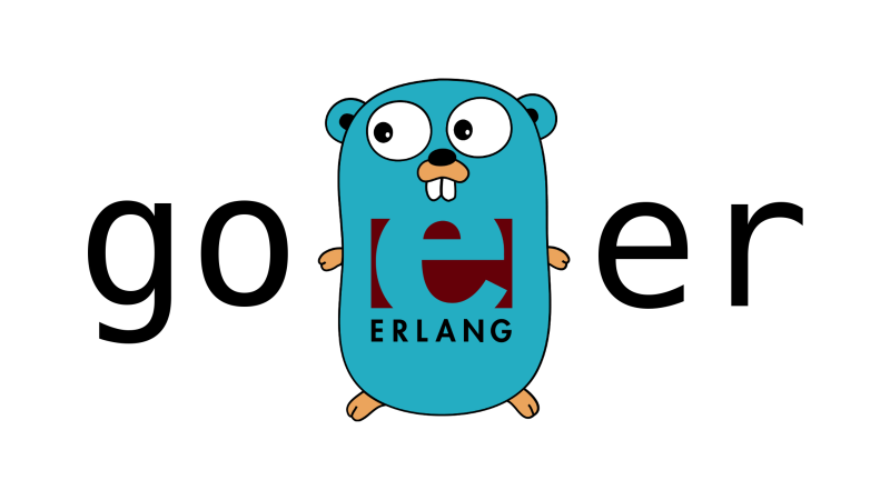 The Go's Gopher mascot with the Erlang logo on its belly.