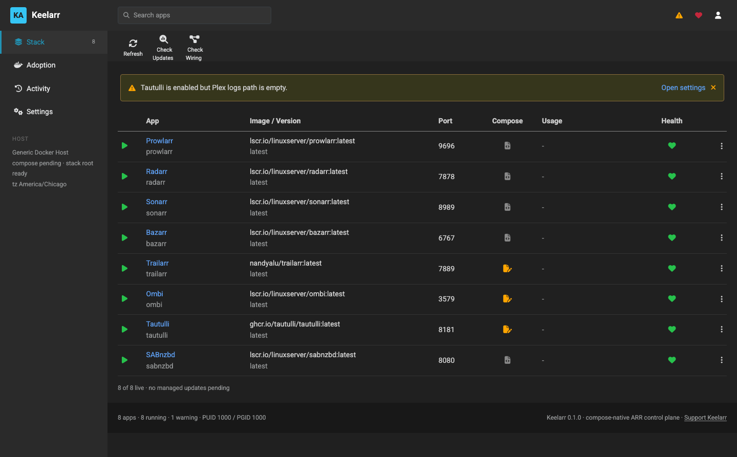 The Keelarr dashboard
