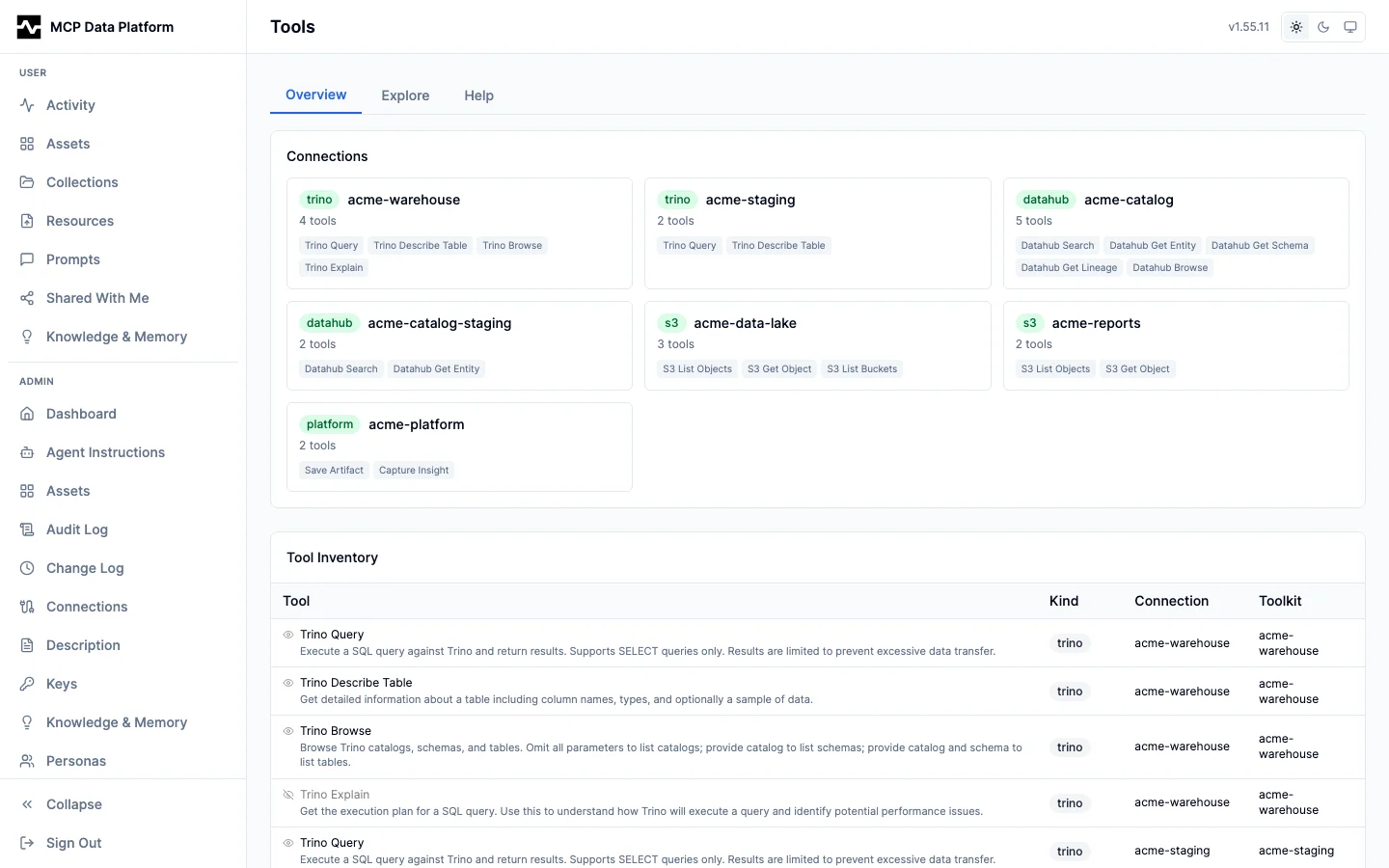 Admin Tools page
