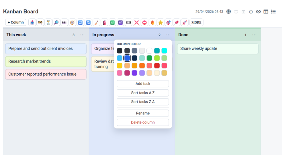 Simple kanban panel with drag-n-drop task