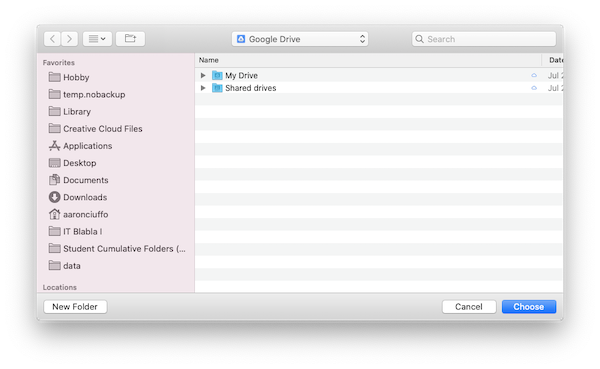 choose a google shared drive