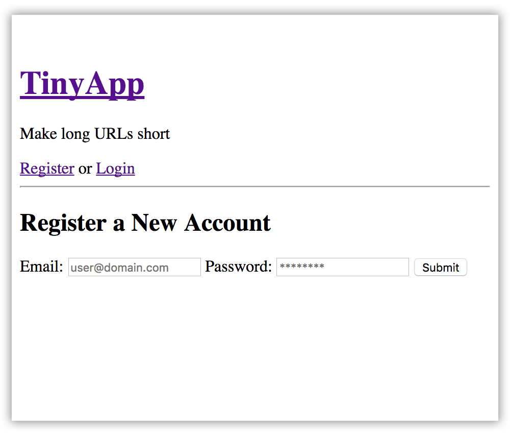 TinyApp login page