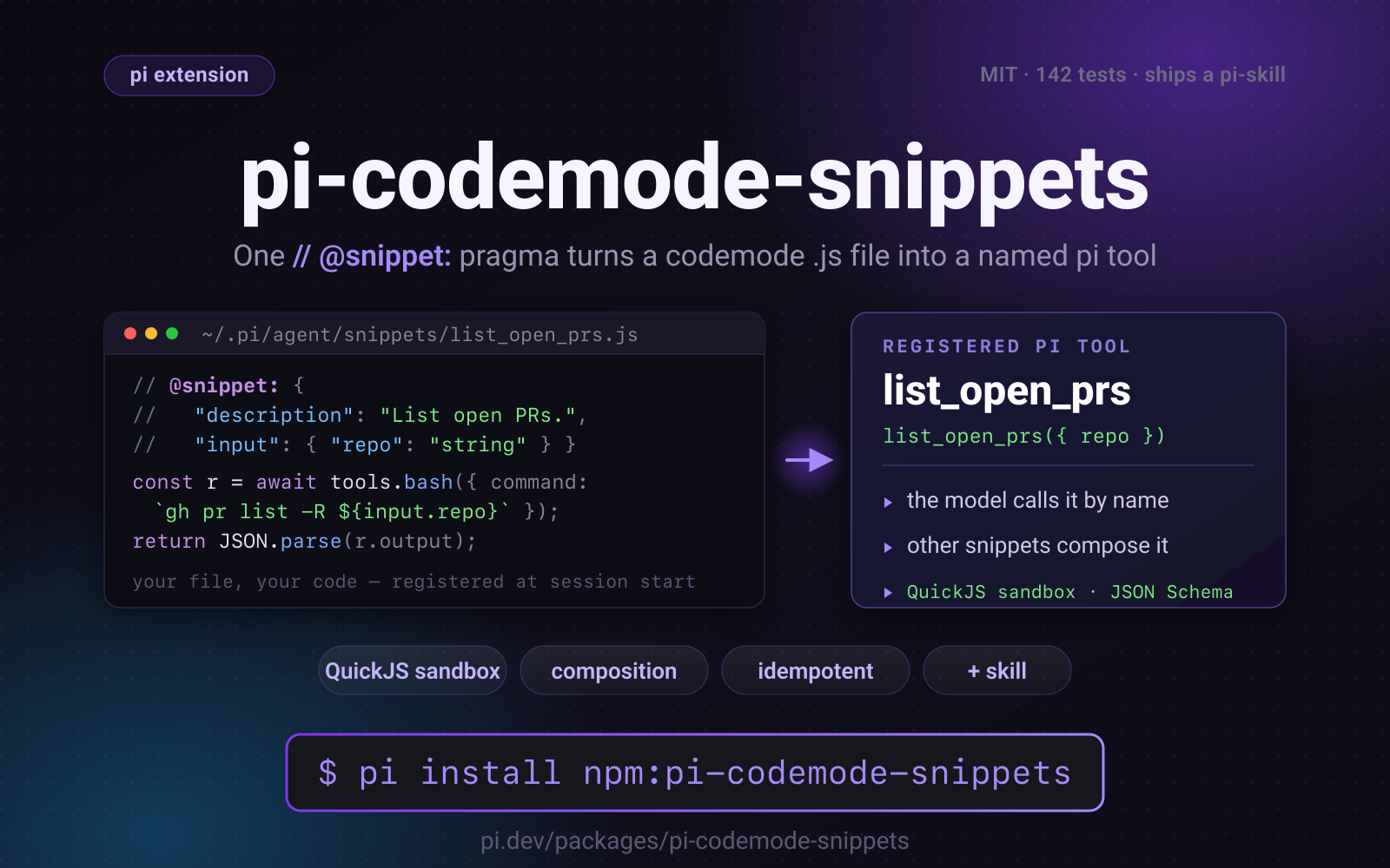 pi-codemode-snippets screenshot 2