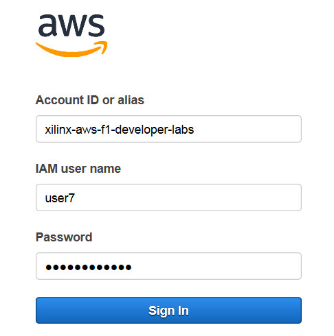 AWS Login Screen