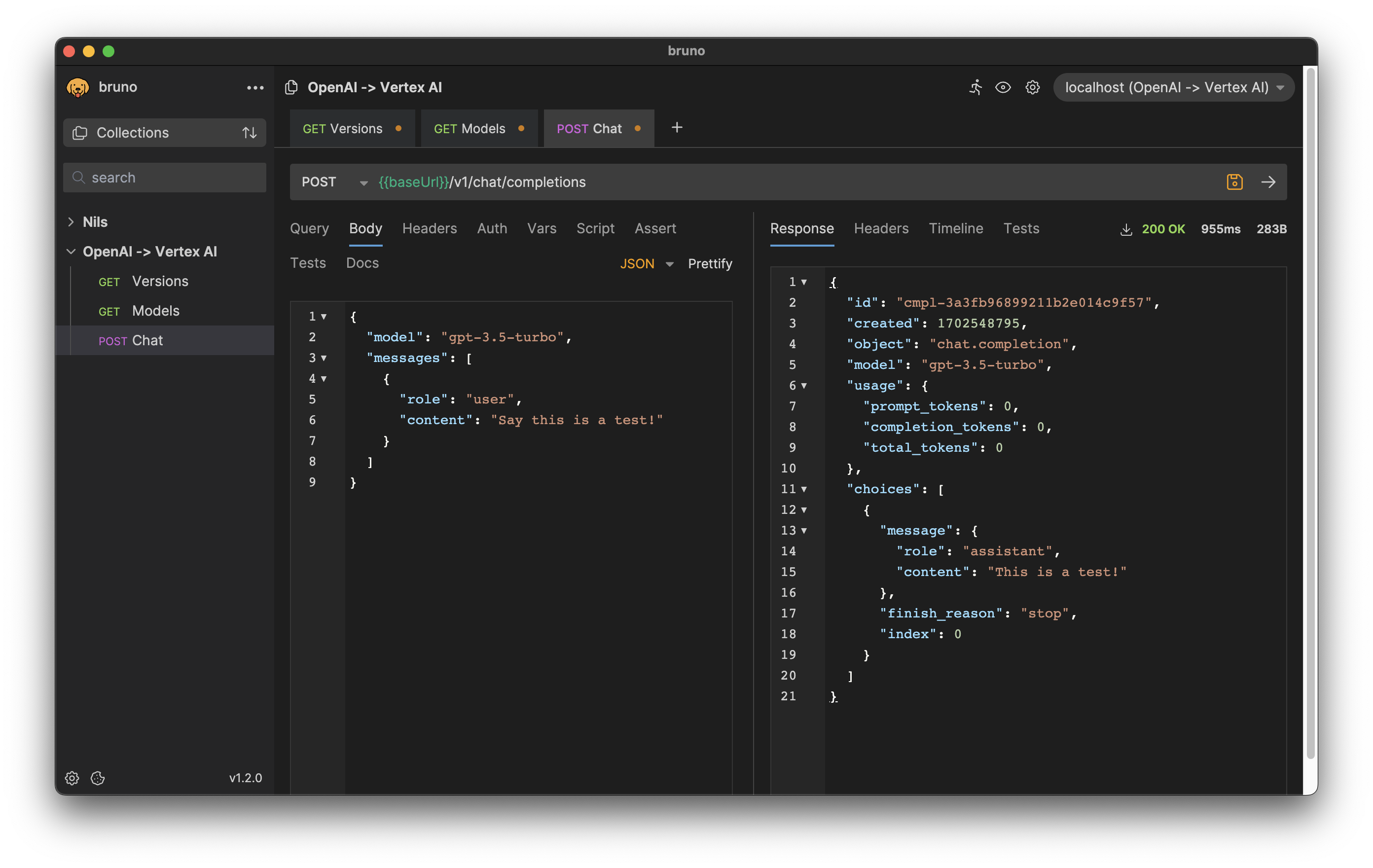 Screenshot: Bruno API client