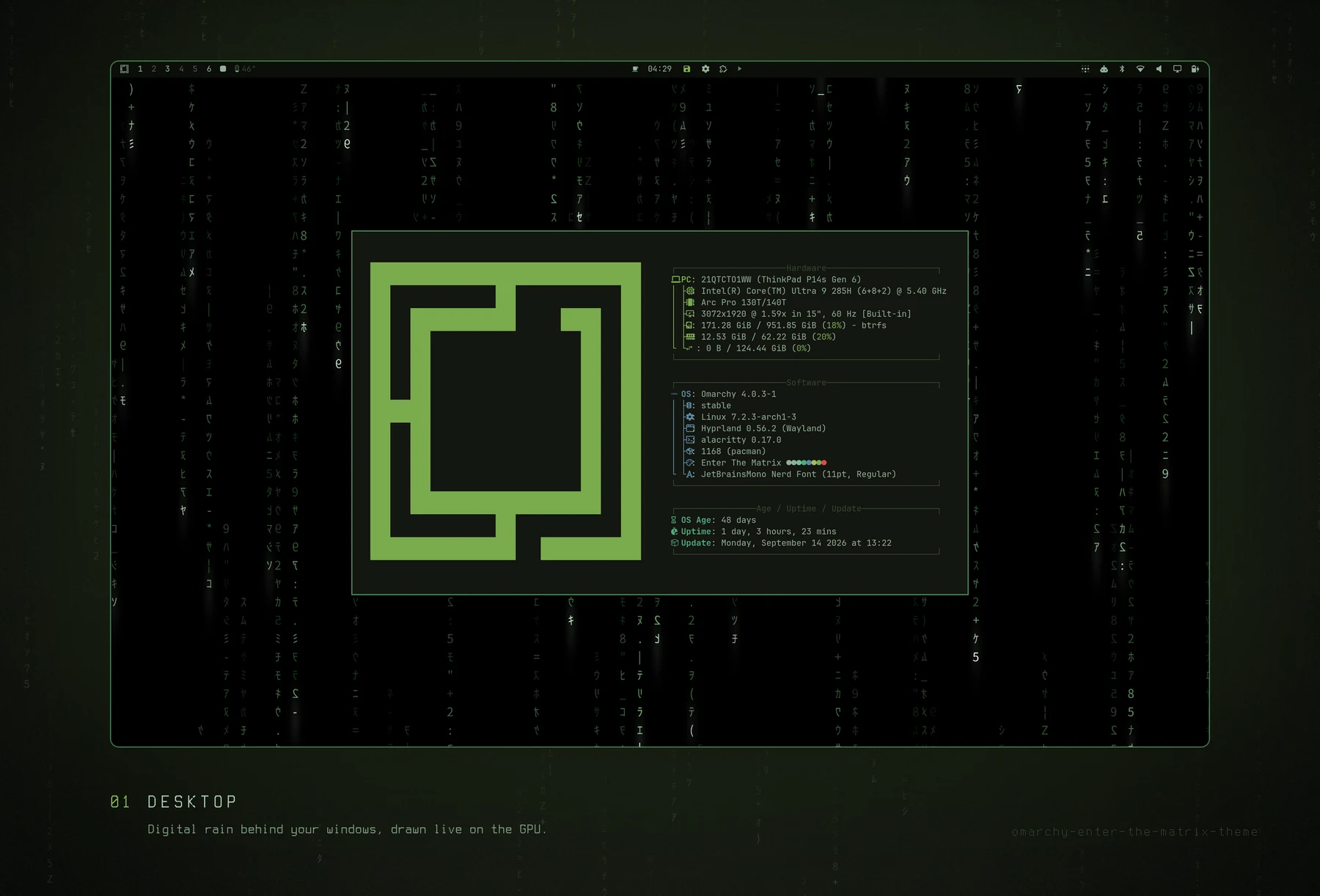 The desktop: digital rain behind your windows