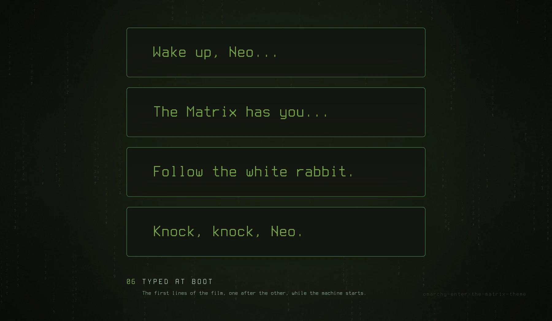 The four lines typed at boot
