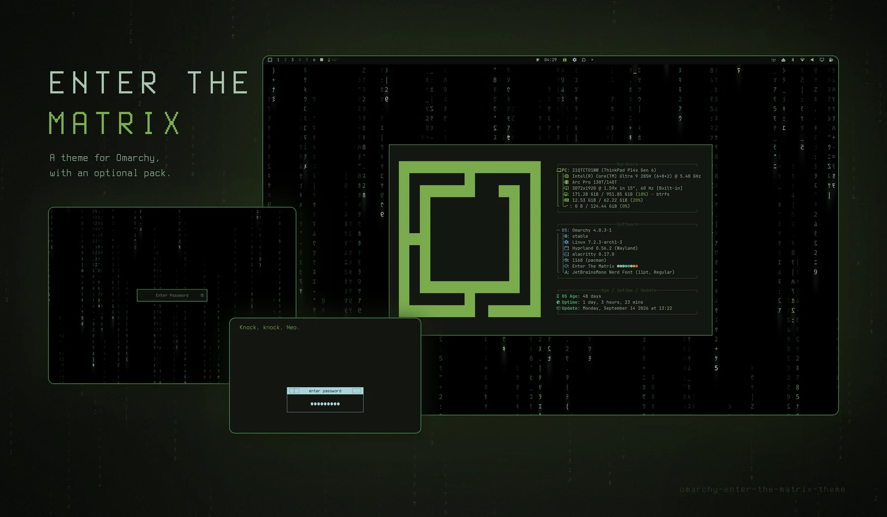 Enter the Matrix: the desktop with the rain, the lock and the boot splash