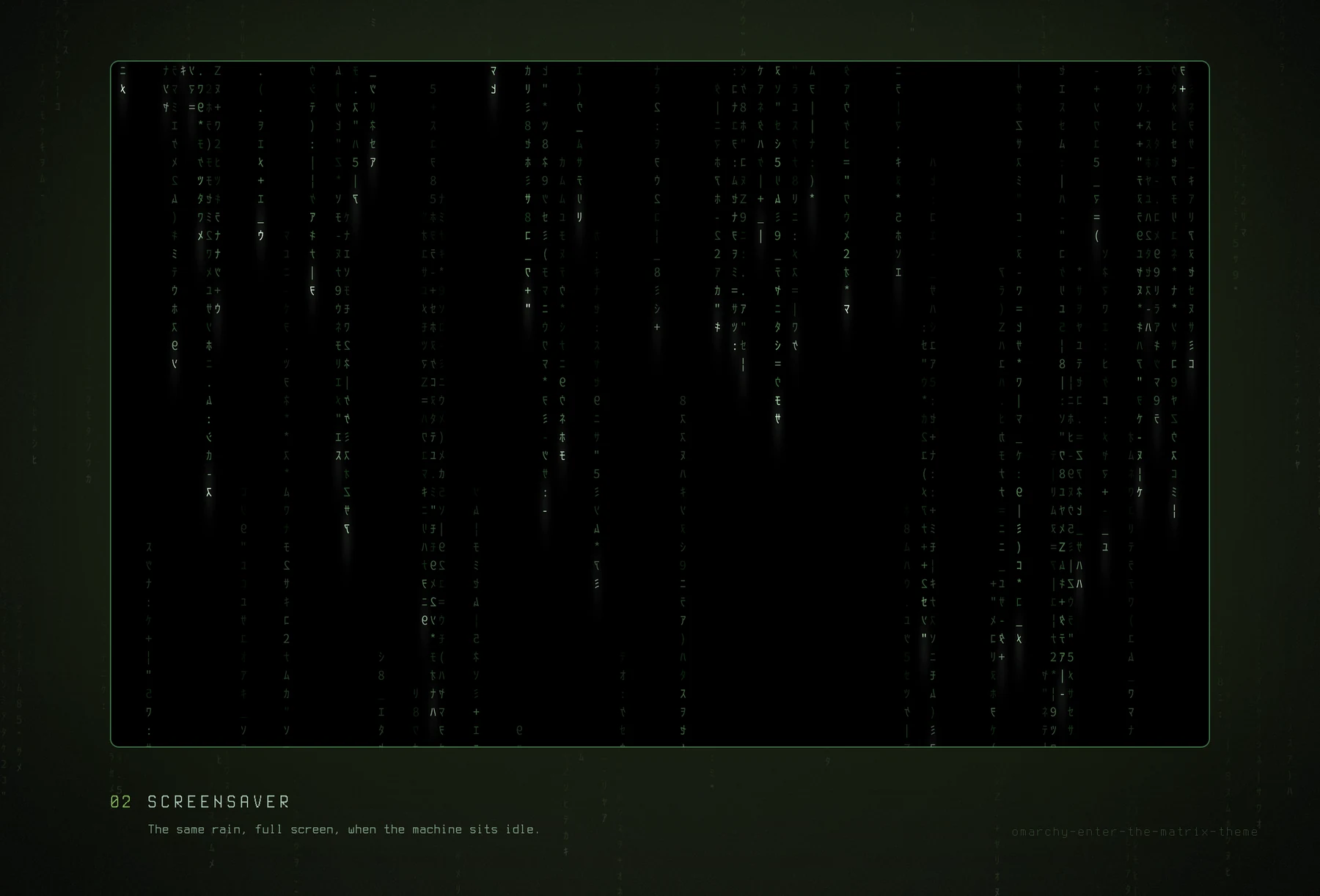 The screensaver: the same rain, full screen
