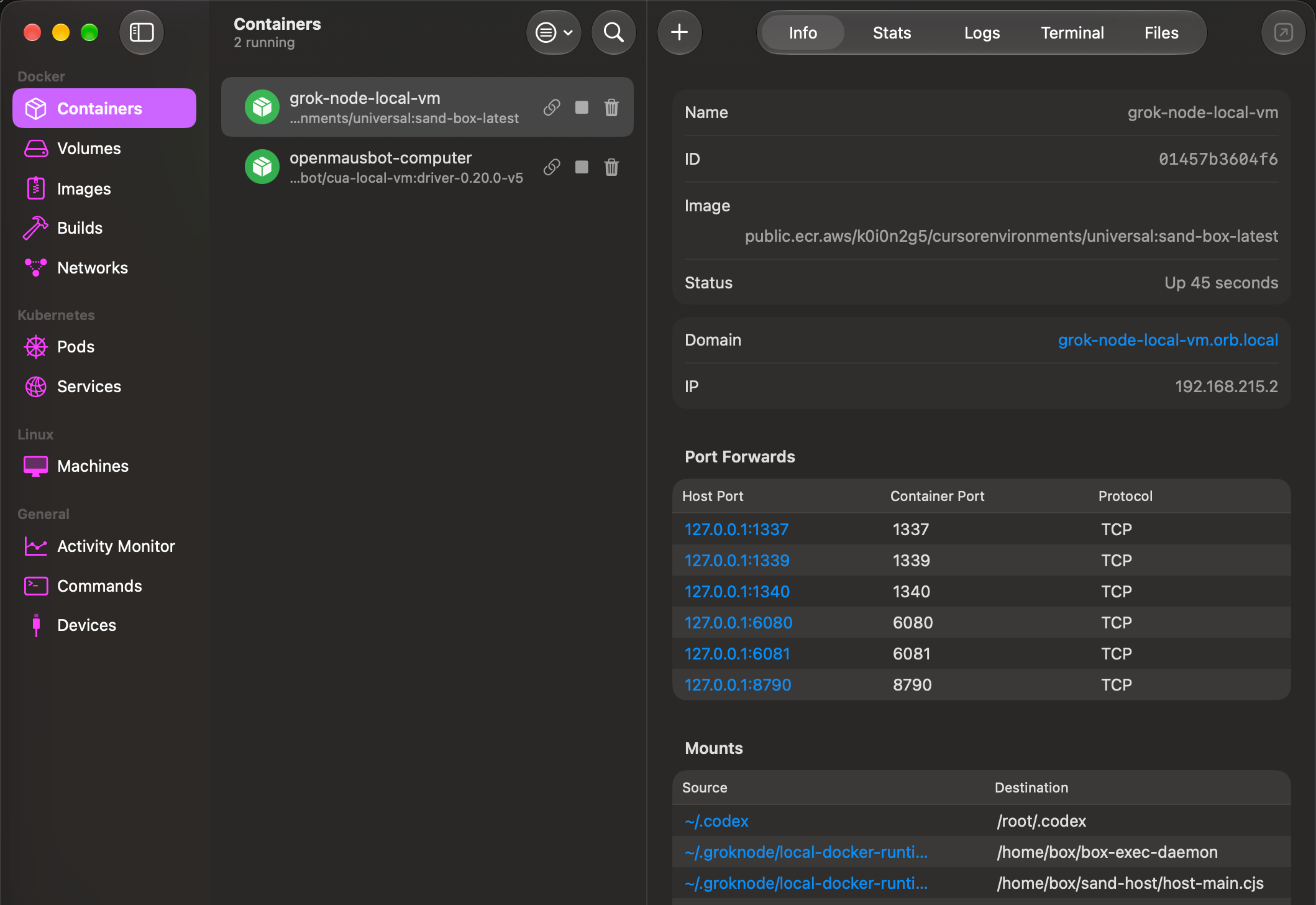 OrbStack 中的本地 Docker 容器