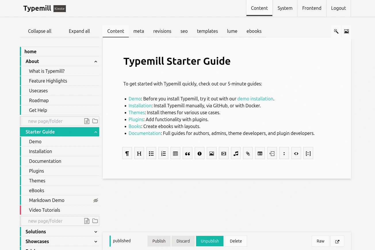 Typemill Screenshot