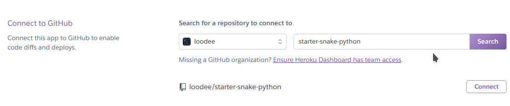 Connect to GitHub repository