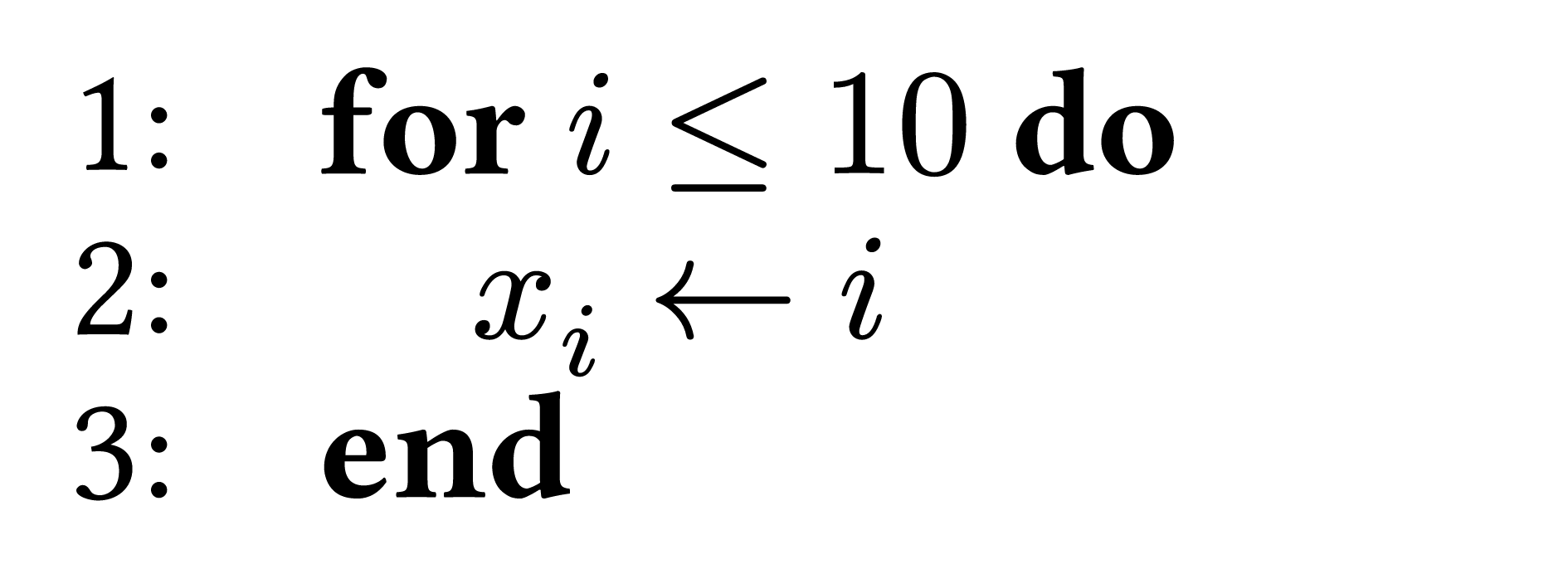 image of a for loop with condition i <= 10 and conditional statement assign i to x_i