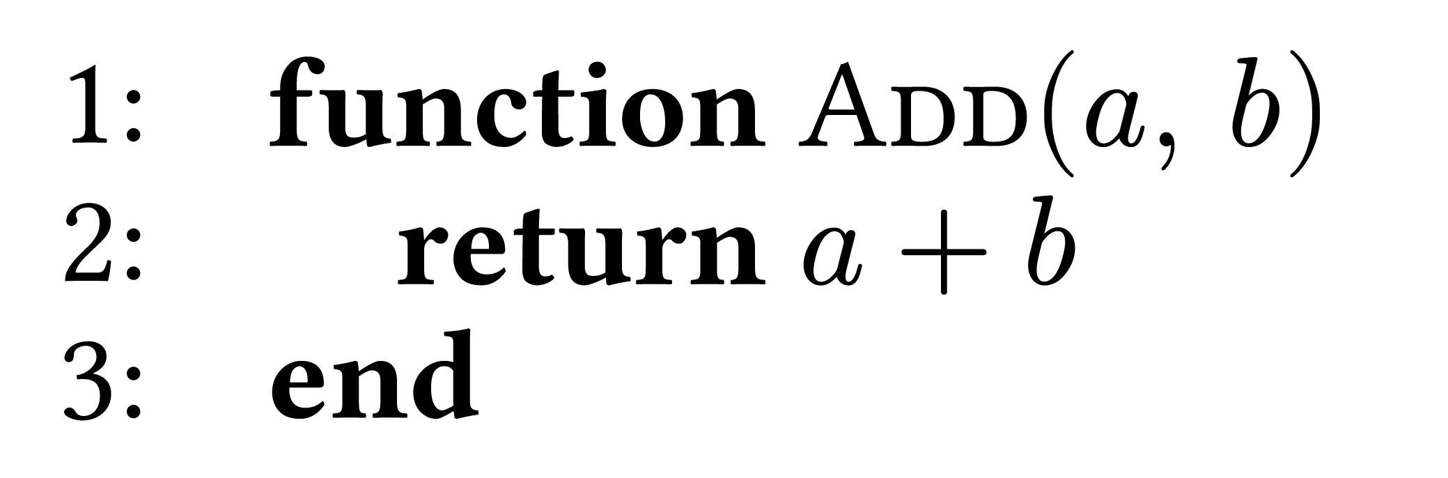 image of a function definition with name 'Add' and arguments 'a' and 'b' with body 'return a+b'