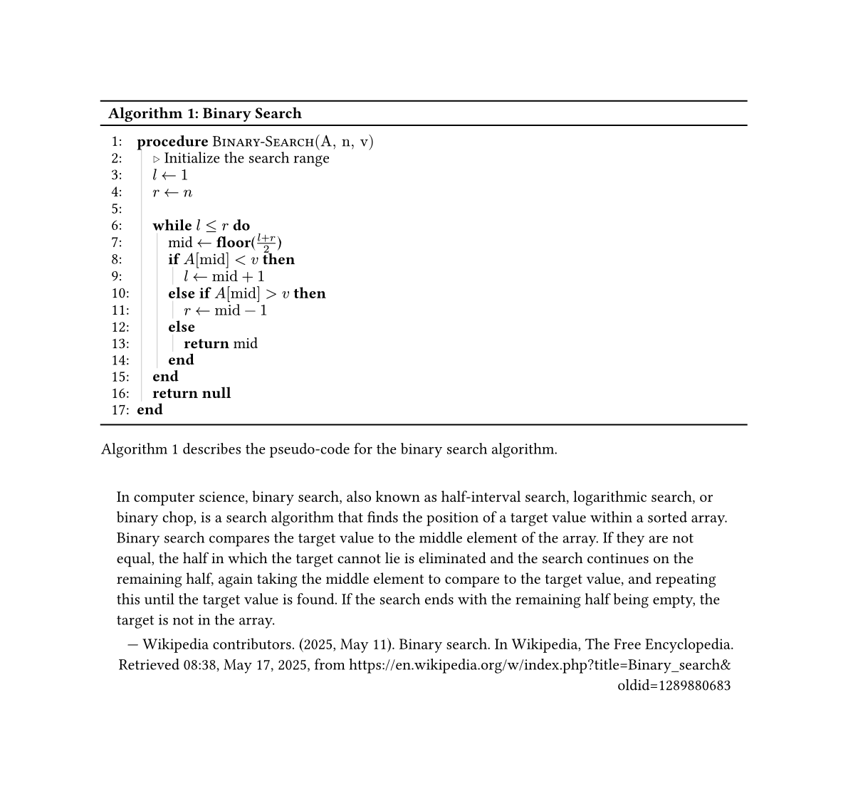 screenshot of the typst-algorithmic output, showing line numbers, automatic
indentation, bolded keywords, and such