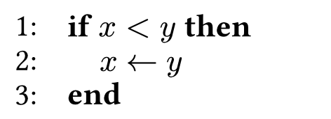 image of an if statement with condition x < y and conditional statement assign y to x