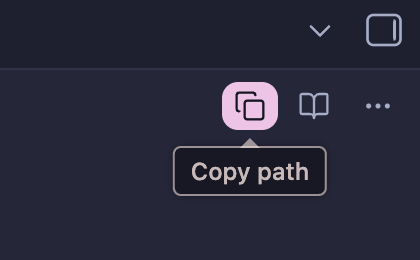 Copy path button in the note tab header, showing its "Copy path" tooltip