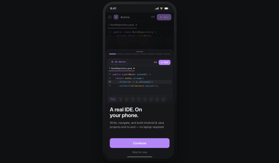CodeAssist running on a phone