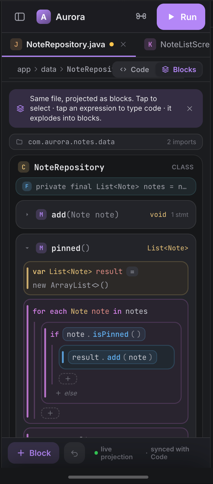Structured block projection
