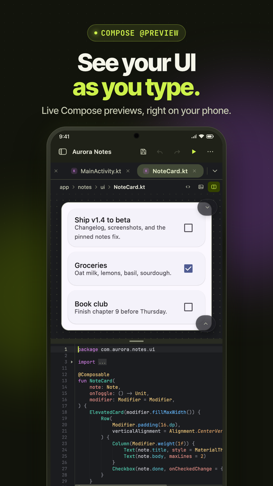 Compose @Preview beside the code