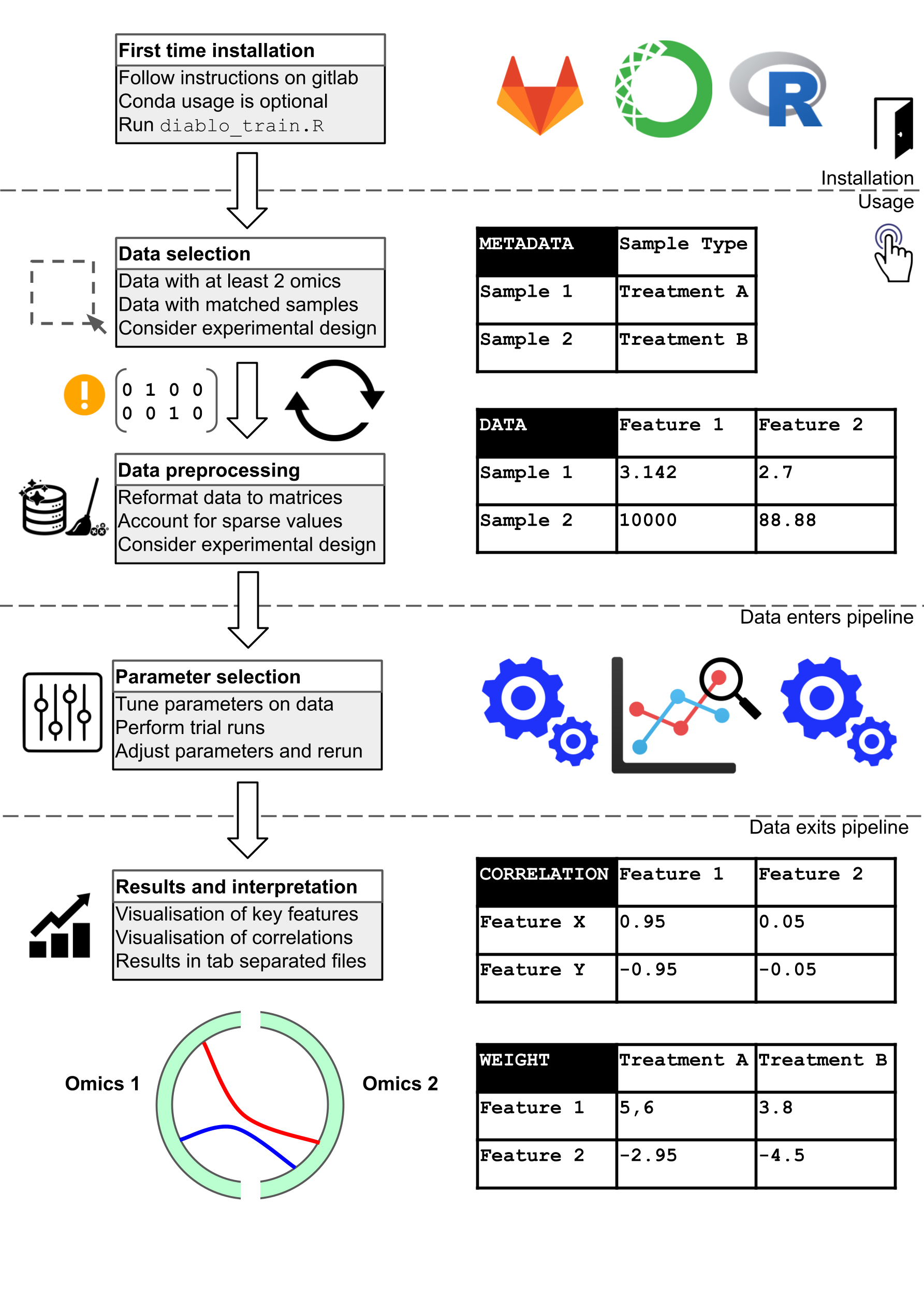 Flowchart describing the input, processing steps and output of the pipeline