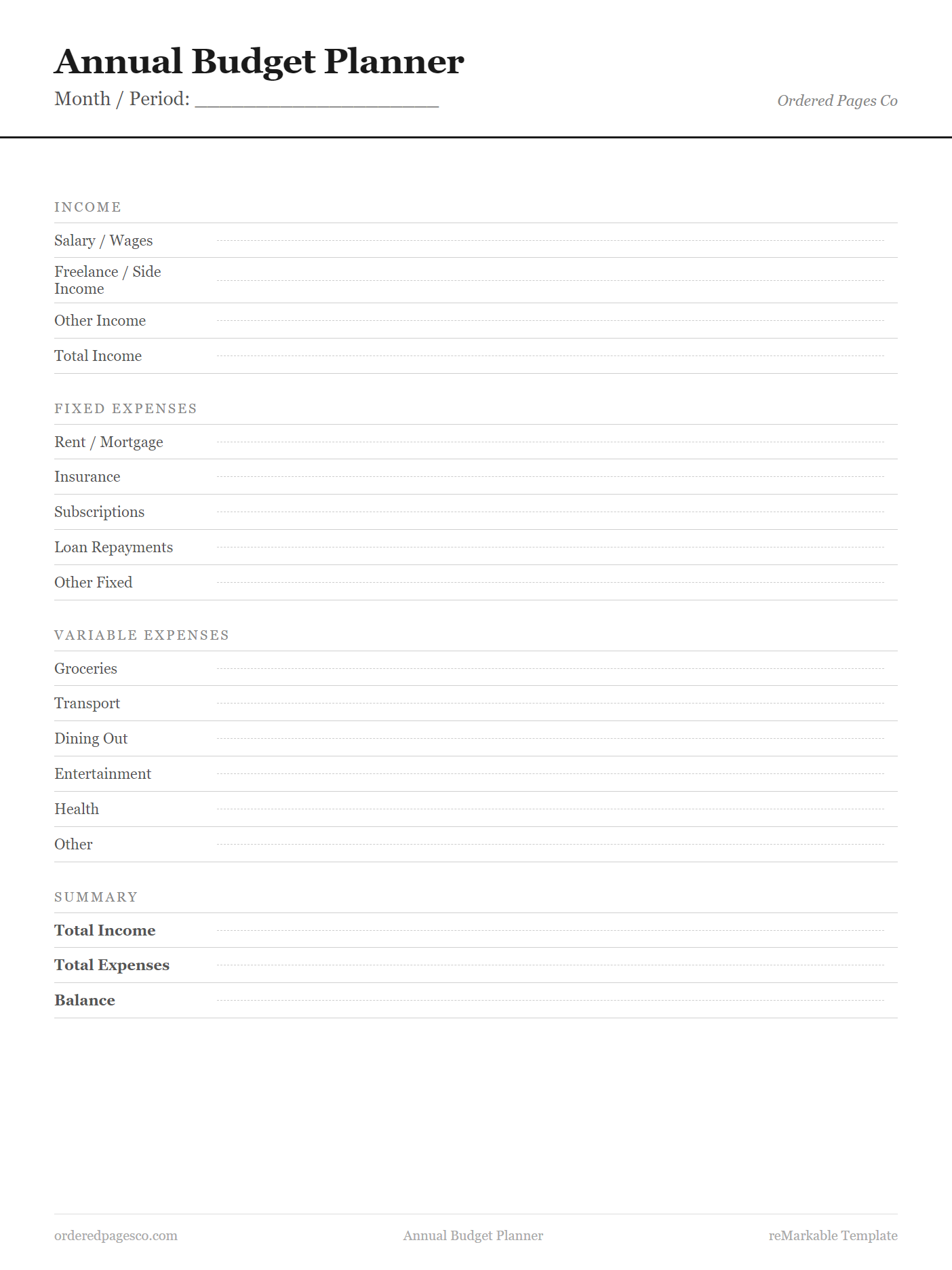 Annual Budget Planner template preview