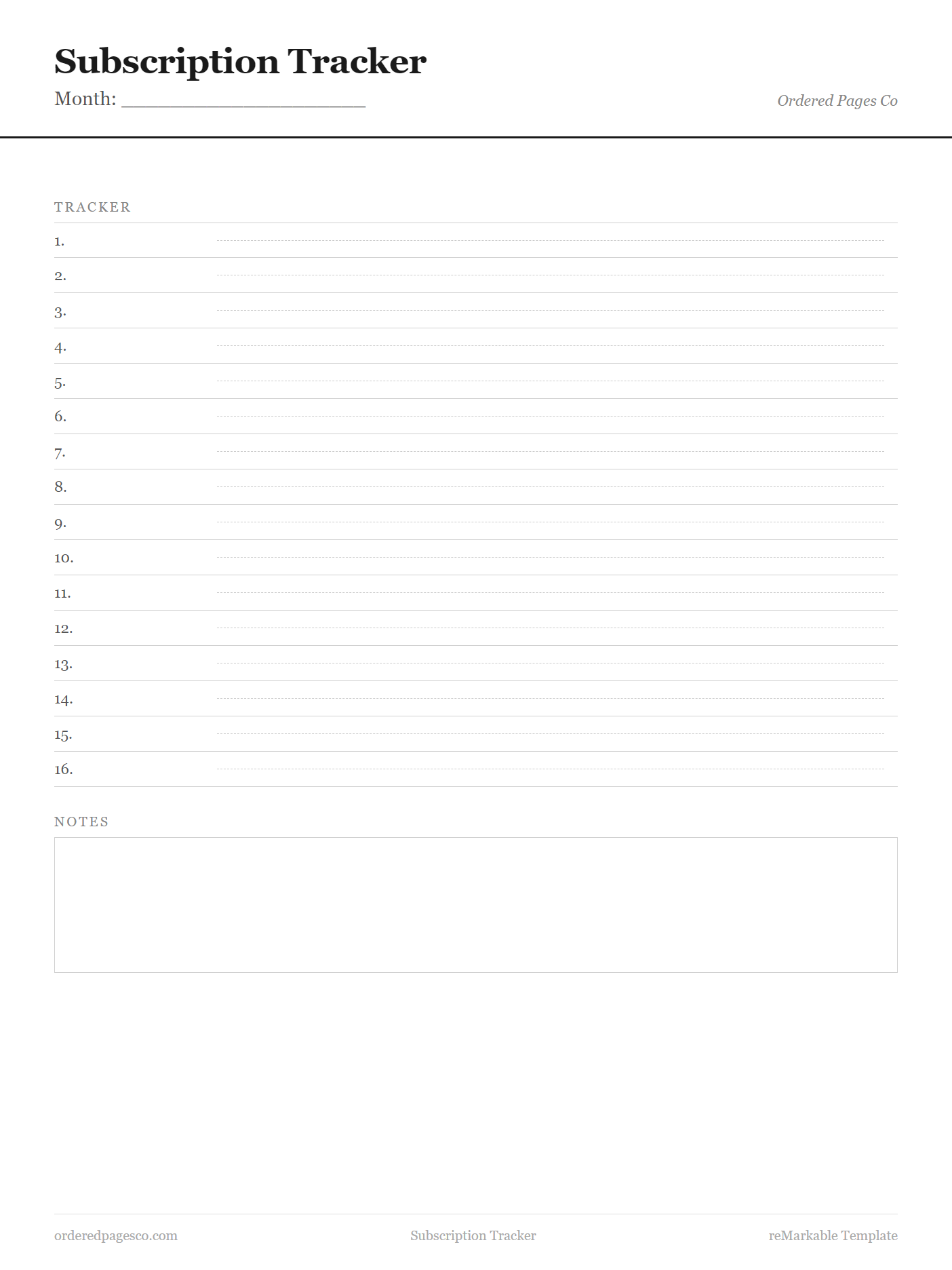 Subscription Tracker template preview