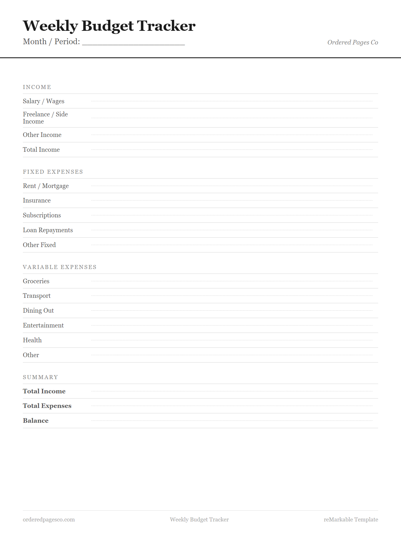 Weekly Budget Tracker template preview