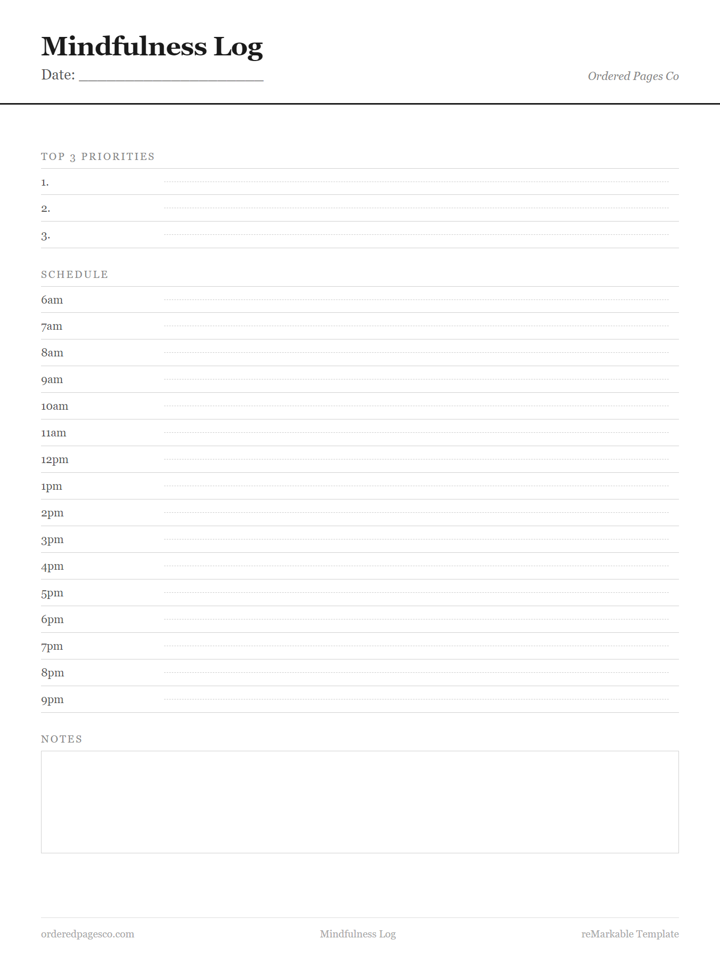 Mindfulness Log template preview