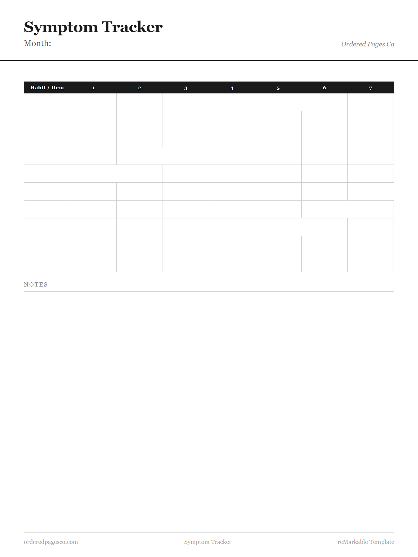 Symptom Tracker template preview