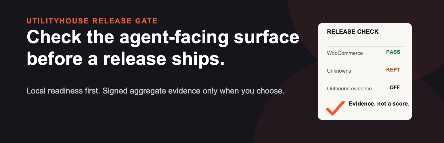 UtilityHouse Release Gate checks the agent-facing WooCommerce surface before a release ships